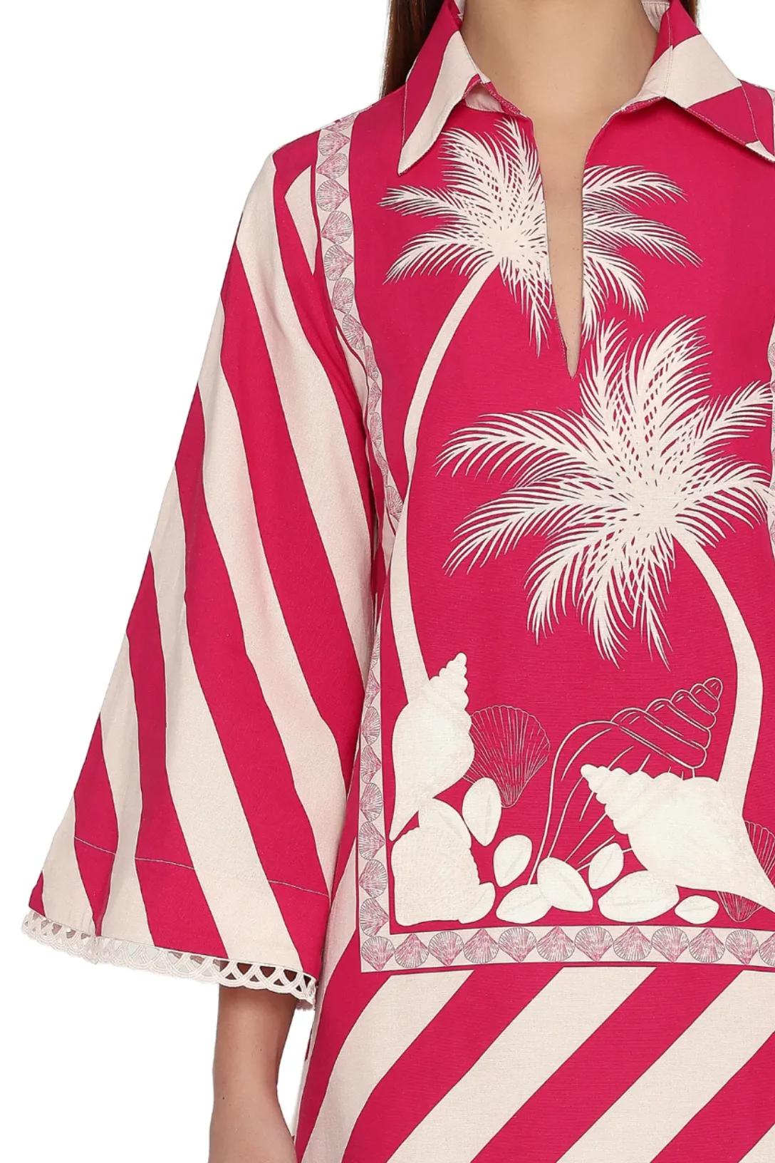 Kaftan Midi Dress | Dusty Rose and Raspberry Palm Panel