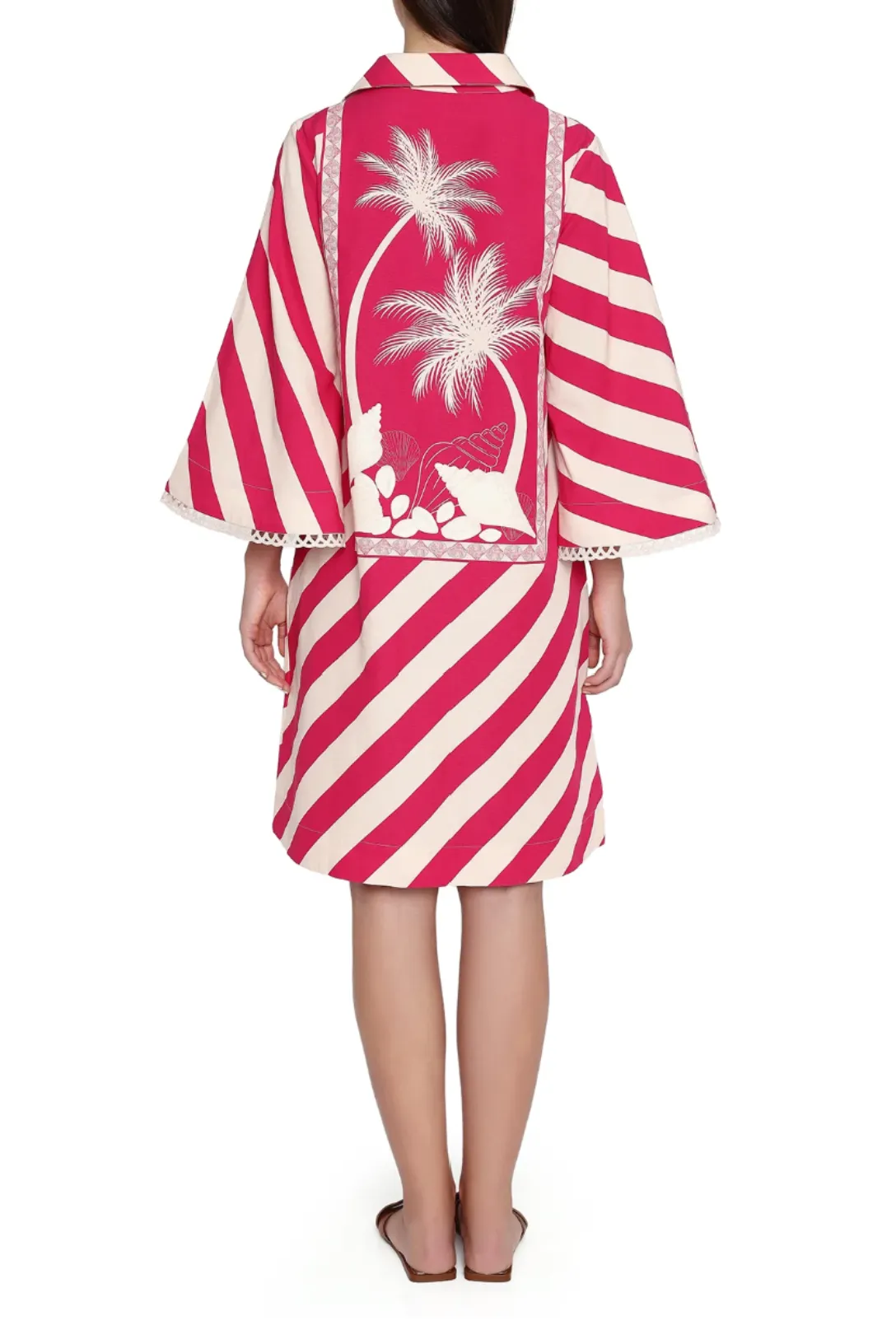 Kaftan Midi Dress | Dusty Rose and Raspberry Palm Panel