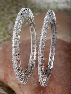 Karatcart AD Studded Set of 2 Silver-Plated Bangles for Women