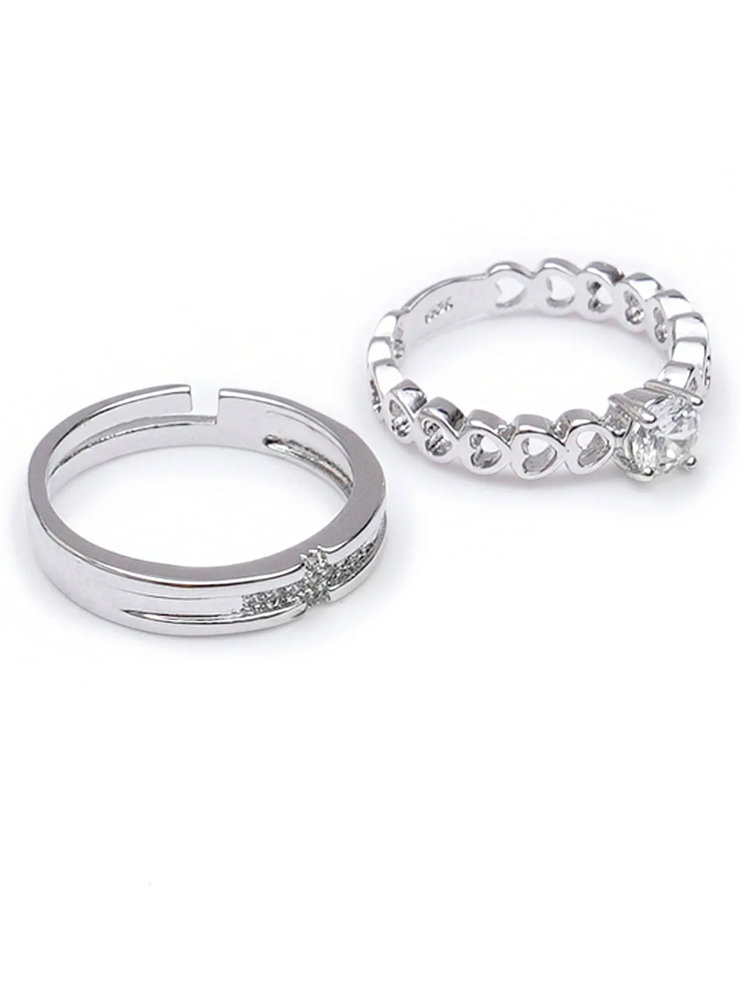 Karatcart Elegant Platinum Plated Couple Adjustable Ring for Men and Women