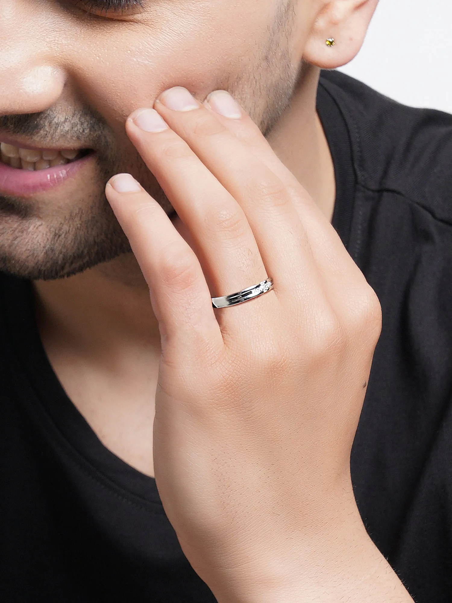 Karatcart Elegant Platinum Plated Couple Adjustable Ring for Men and Women