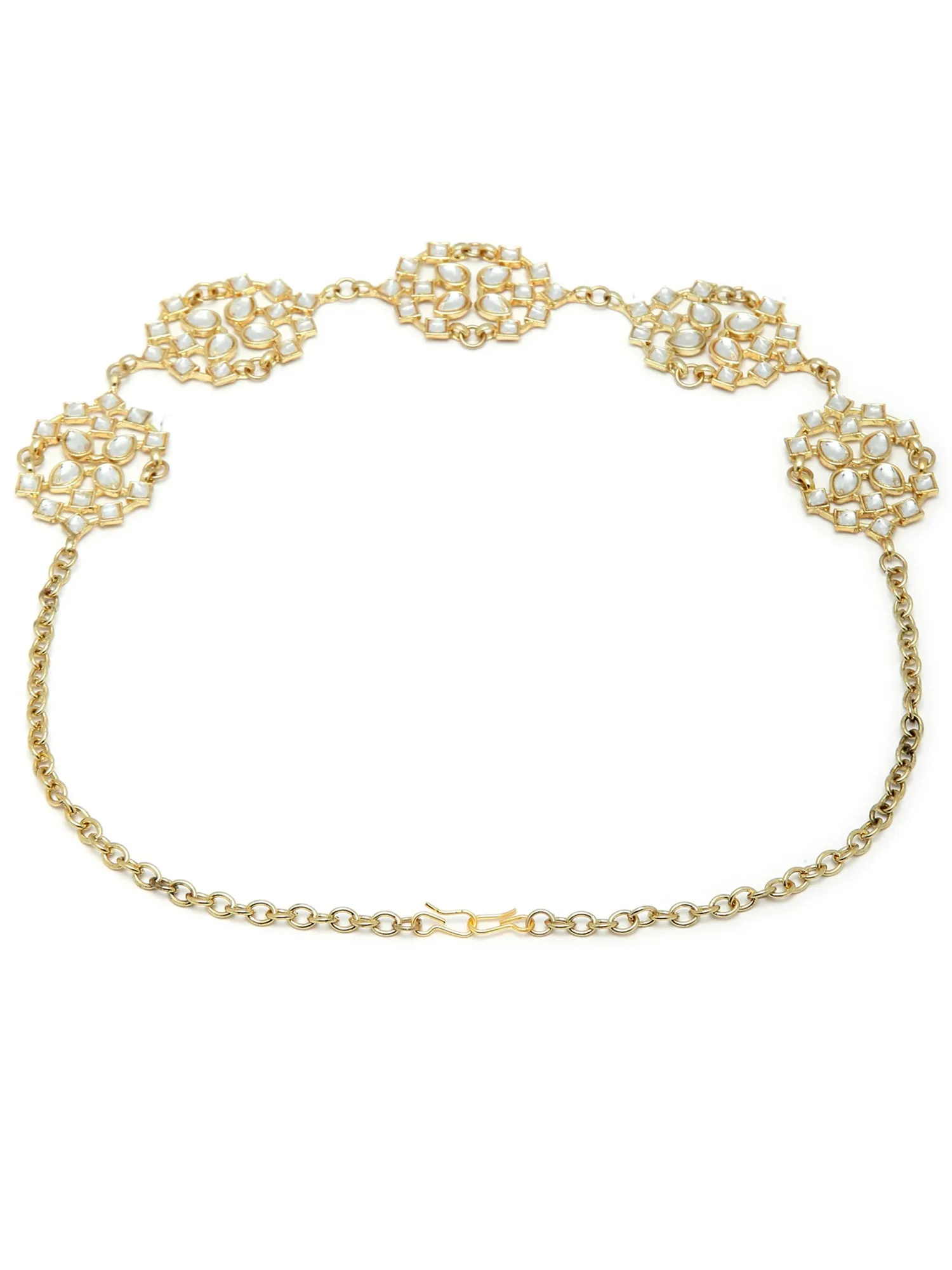Karatcart Floral Shape Kundan Studded Gold Plated Handcrafted Hairband for Women