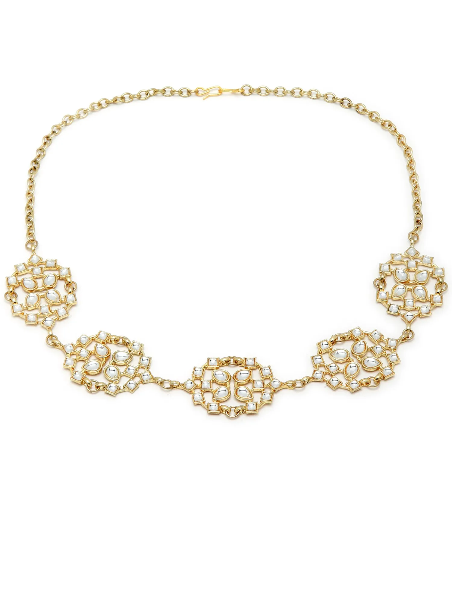 Karatcart Floral Shape Kundan Studded Gold Plated Handcrafted Hairband for Women