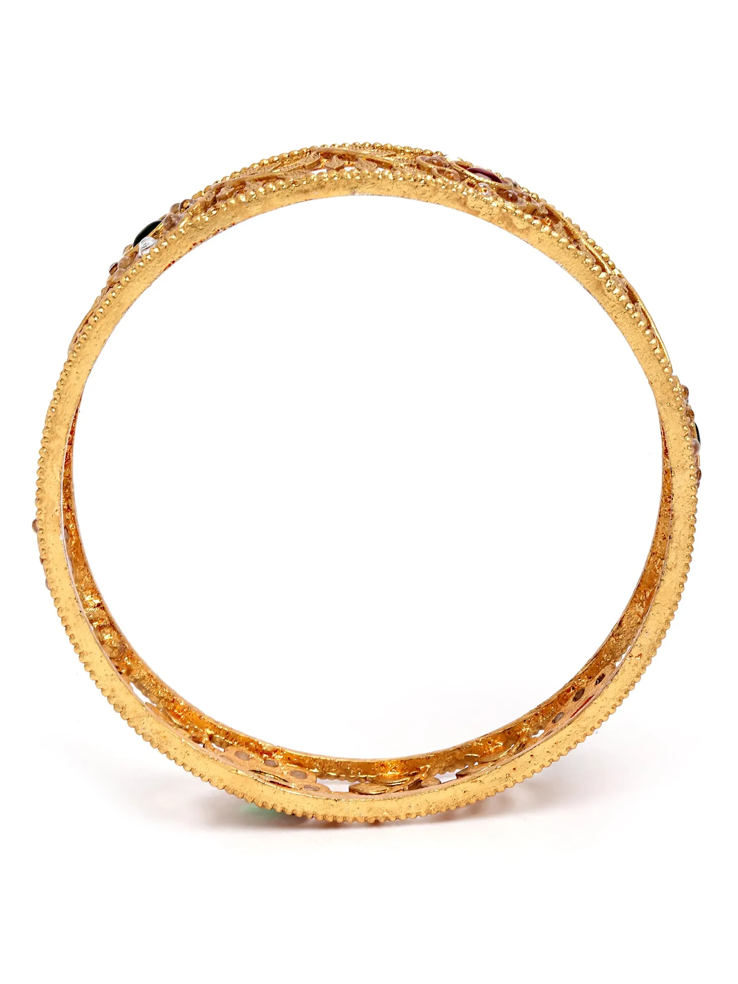 Karatcart Set of 2 Antique Floral Gold Plated Rajwadi Temple Bangles for Women