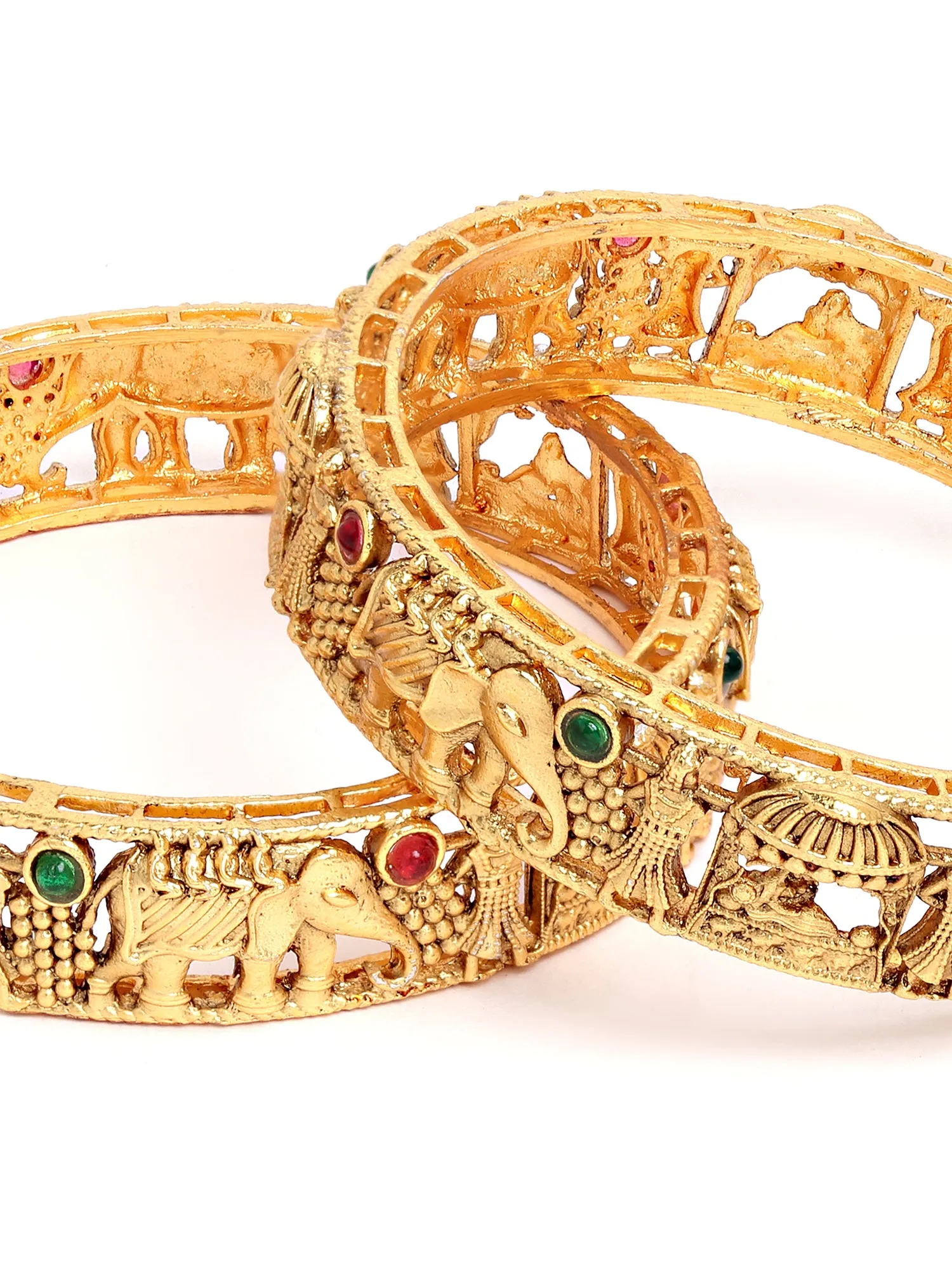 Karatcart Set of 2 Antique Gold Plated Rajwadi Temple Bangles for Women