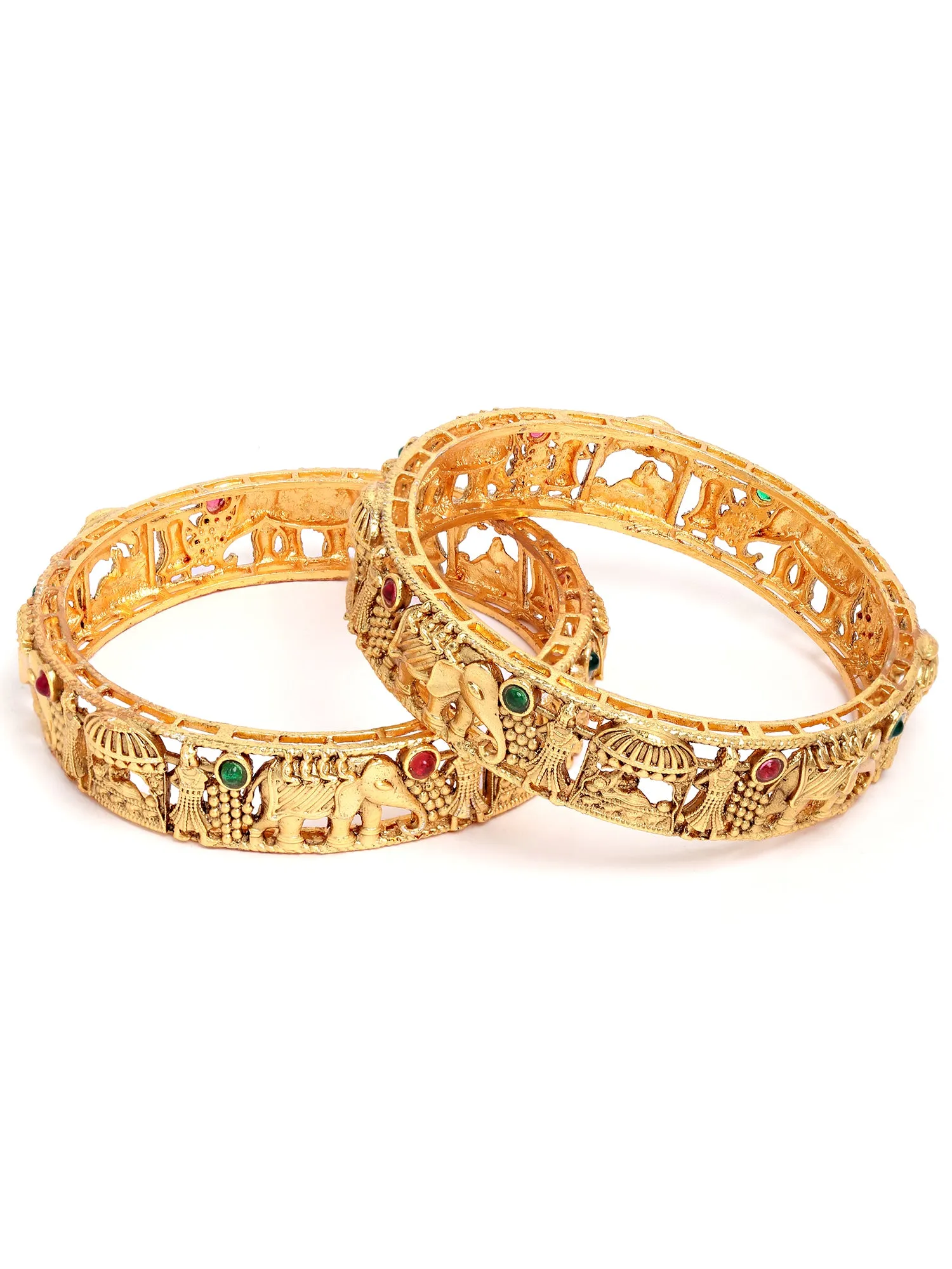 Karatcart Set of 2 Antique Gold Plated Rajwadi Temple Bangles for Women