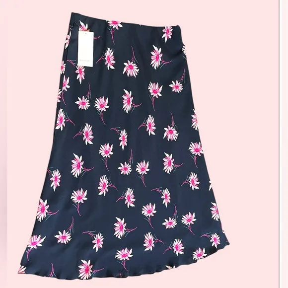 Karen Kane Blue Pink Floral Midi A-Line Skirt Size SP Color Berry Blue midi
