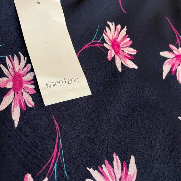Karen Kane Blue Pink Floral Midi A-Line Skirt Size SP Color Berry Blue midi