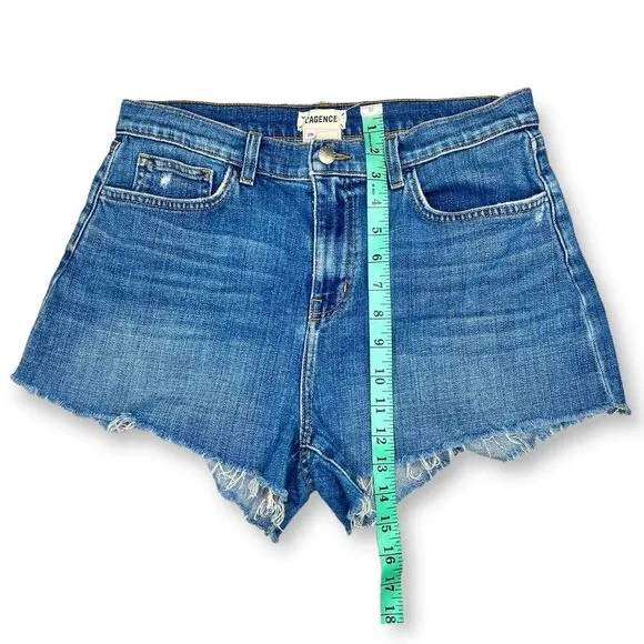L'Agence Ryland Denim Cutoff Shorts w/ Fray Hem in Medium Blue Womens Size 29
