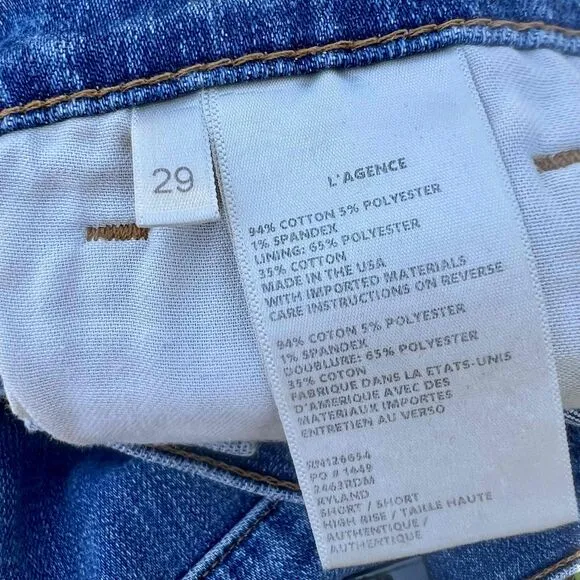 L'Agence Ryland Denim Cutoff Shorts w/ Fray Hem in Medium Blue Womens Size 29