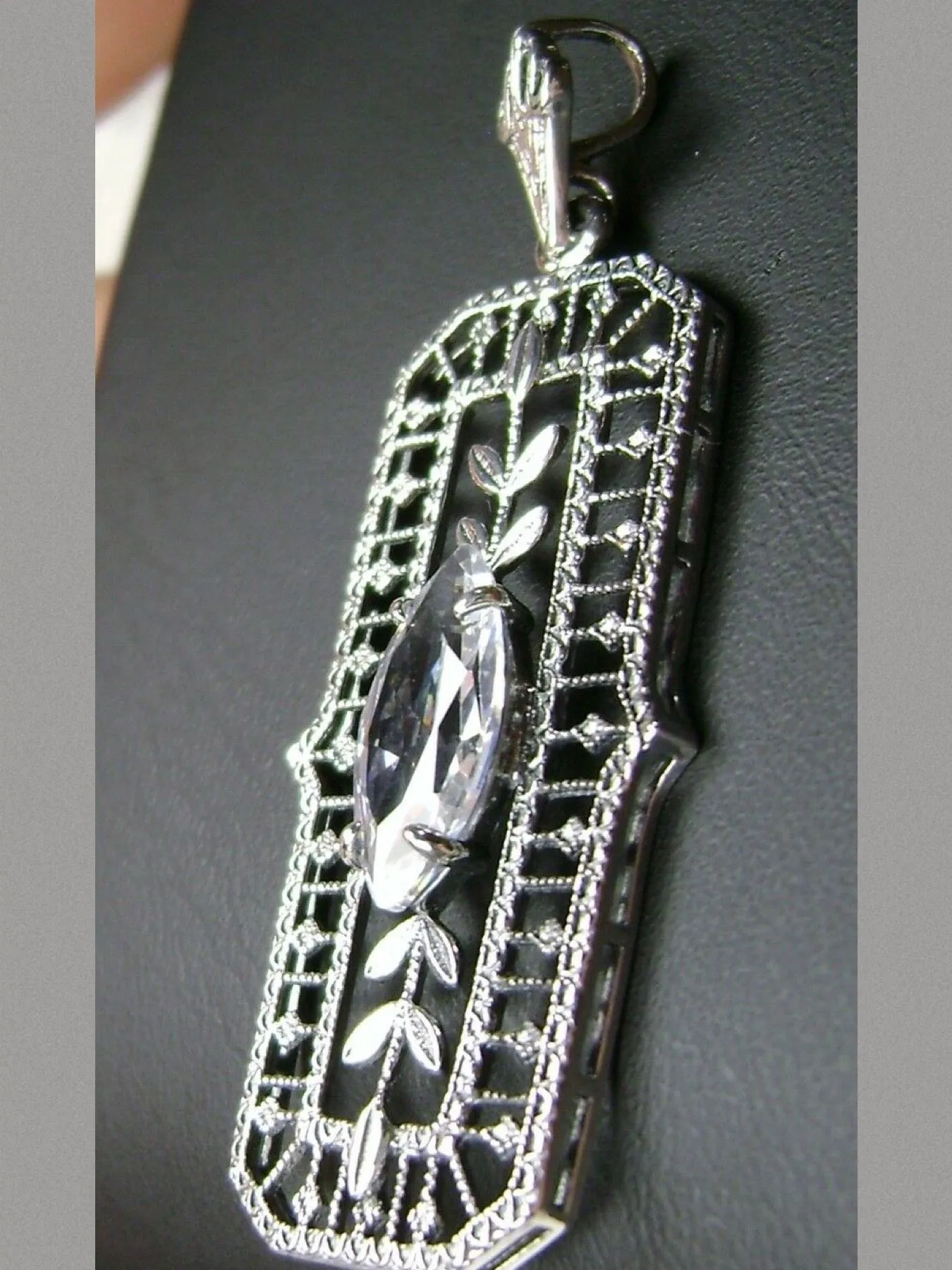 Leaf Pendant, White Cubic Zirconia (CZ) Marquise Necklace #P21