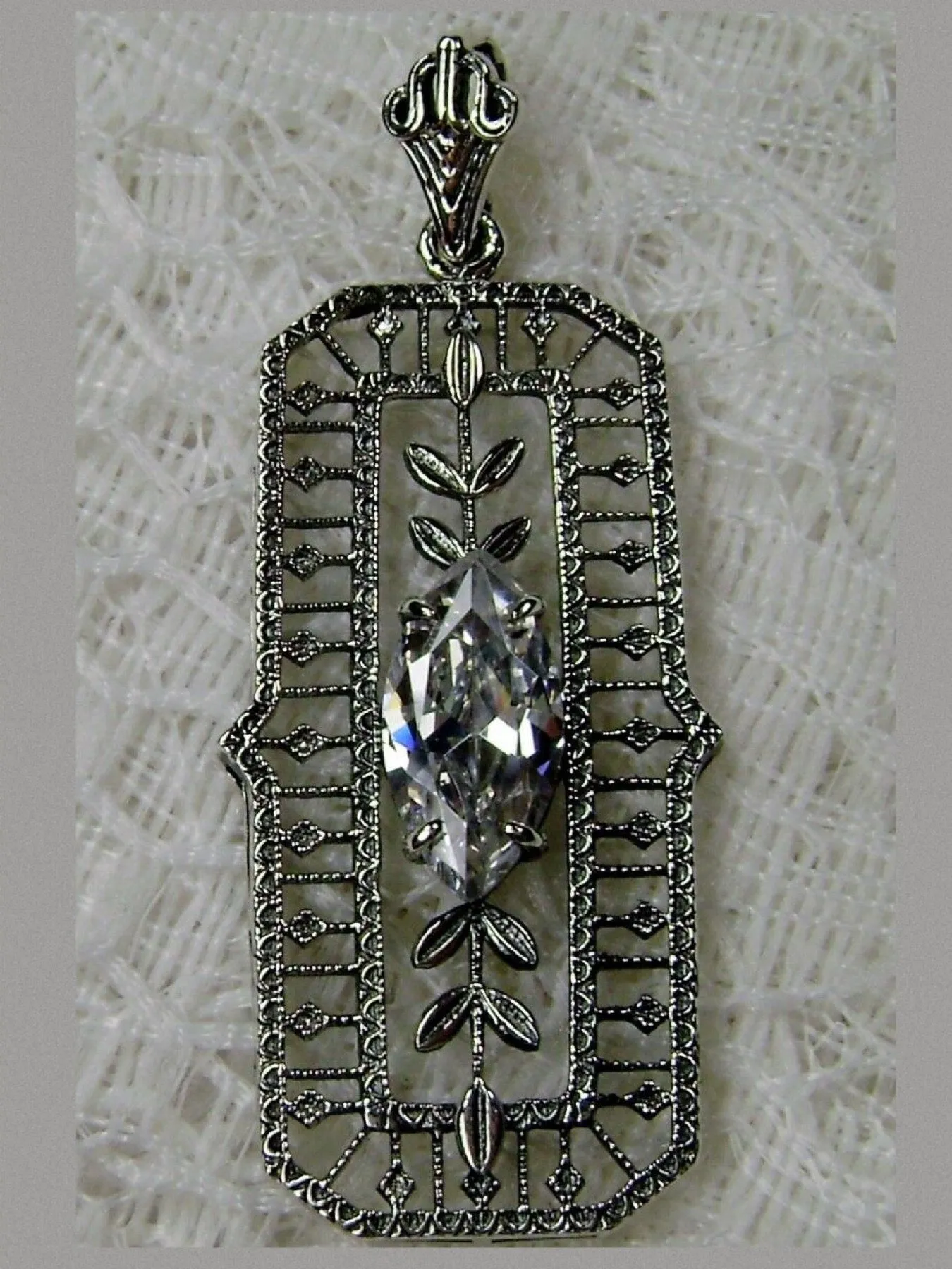 Leaf Pendant, White Cubic Zirconia (CZ) Marquise Necklace #P21