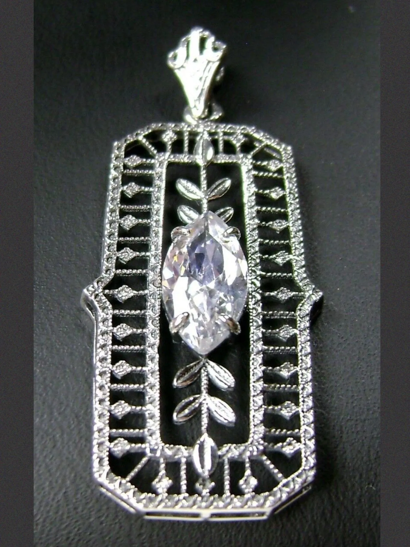 Leaf Pendant, White Cubic Zirconia (CZ) Marquise Necklace #P21