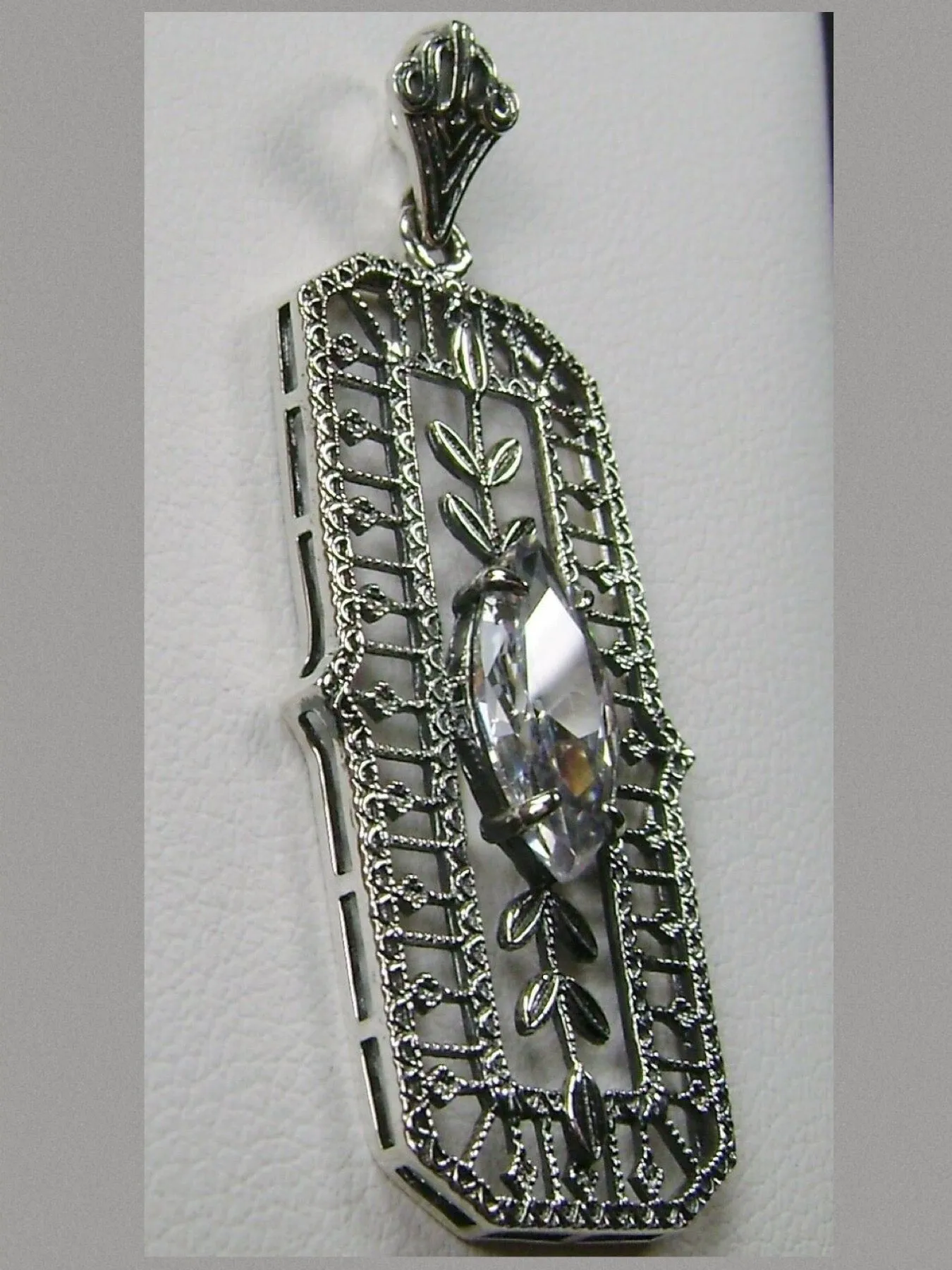 Leaf Pendant, White Cubic Zirconia (CZ) Marquise Necklace #P21
