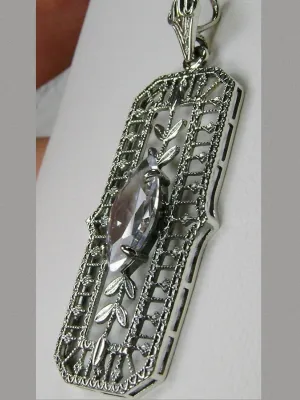 Leaf Pendant, White Cubic Zirconia (CZ) Marquise Necklace #P21