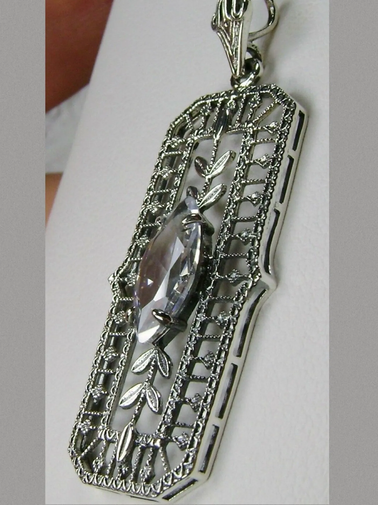 Leaf Pendant, White Cubic Zirconia (CZ) Marquise Necklace #P21