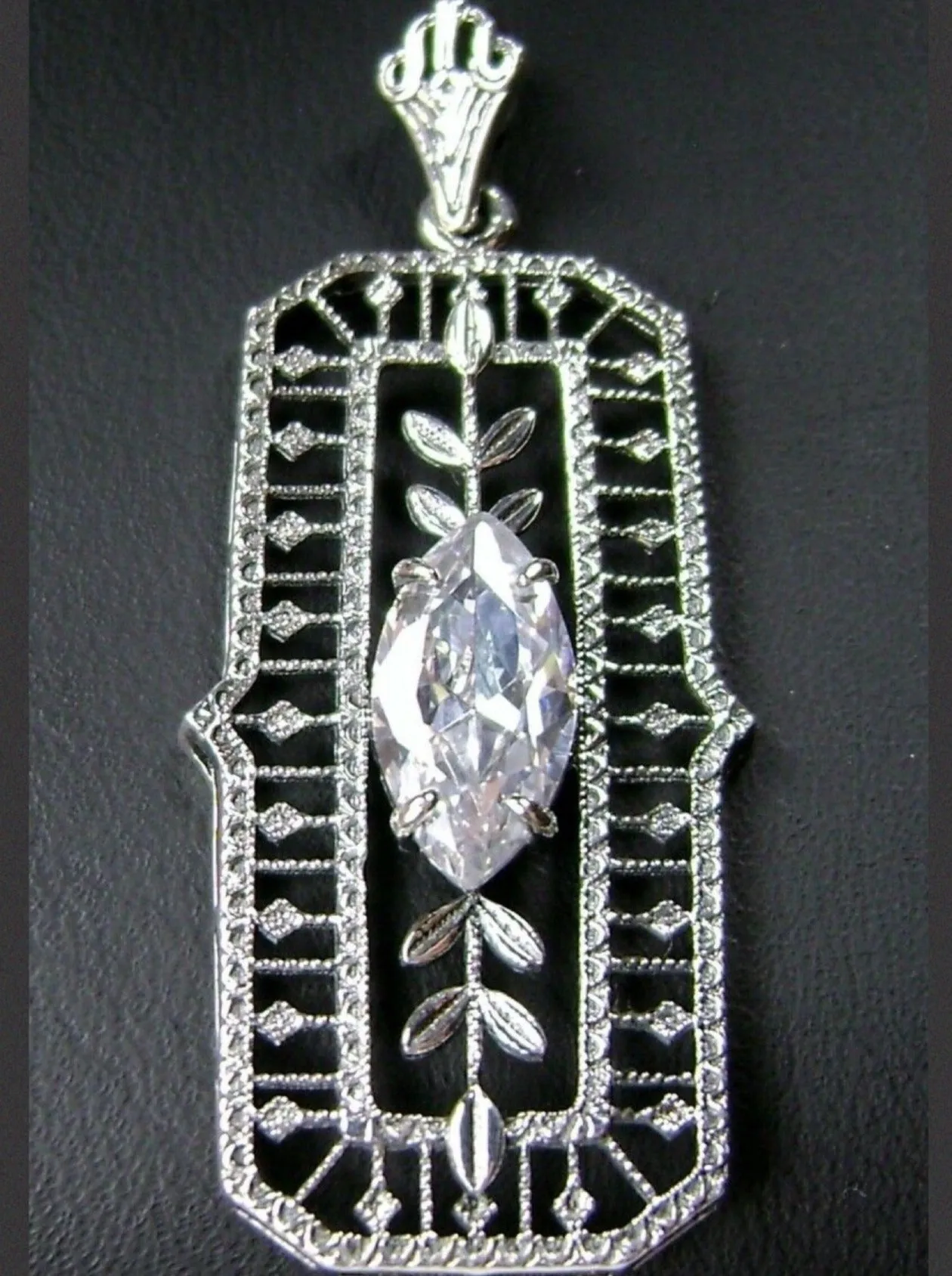 Leaf Pendant, White Cubic Zirconia (CZ) Marquise Necklace #P21