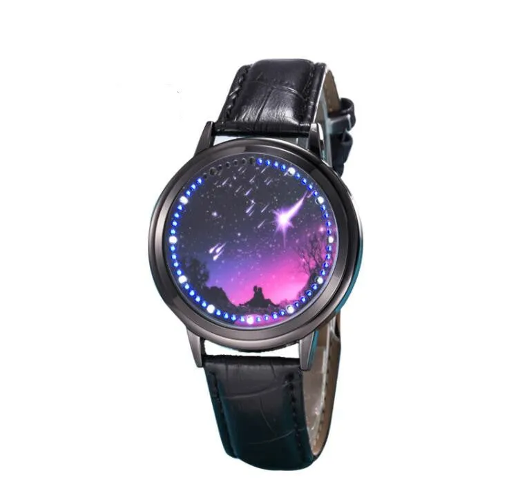 LED Fashion Men Women Waterproof Sports Wrist Watch with Leather Band Black L