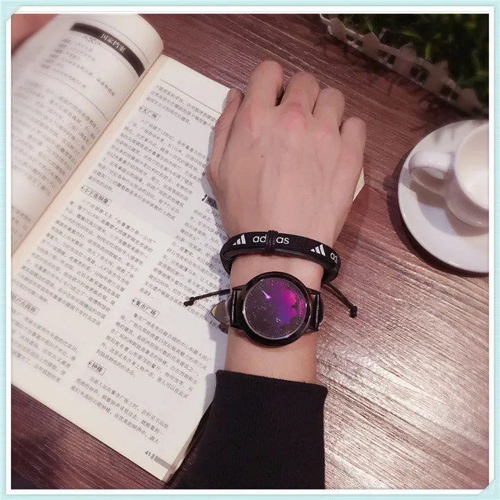 LED Fashion Men Women Waterproof Sports Wrist Watch with Leather Band Black L