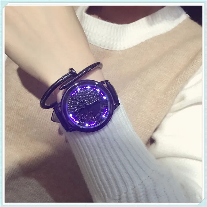 LED Fashion Men Women Waterproof Sports Wrist Watch with Leather Band Black L