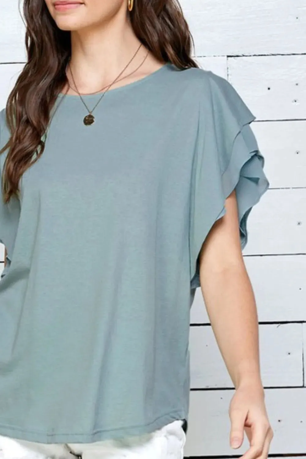Lime 'N' Chili Round Neck Double Ruffle Cap Sleeve Top