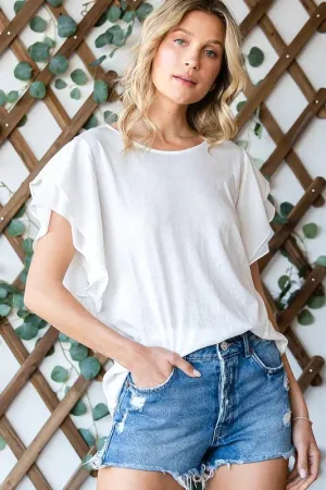 Lime 'N' Chili Round Neck Double Ruffle Cap Sleeve Top