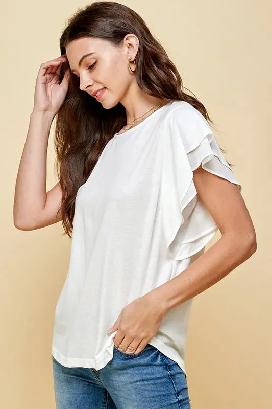 Lime 'N' Chili Round Neck Double Ruffle Cap Sleeve Top