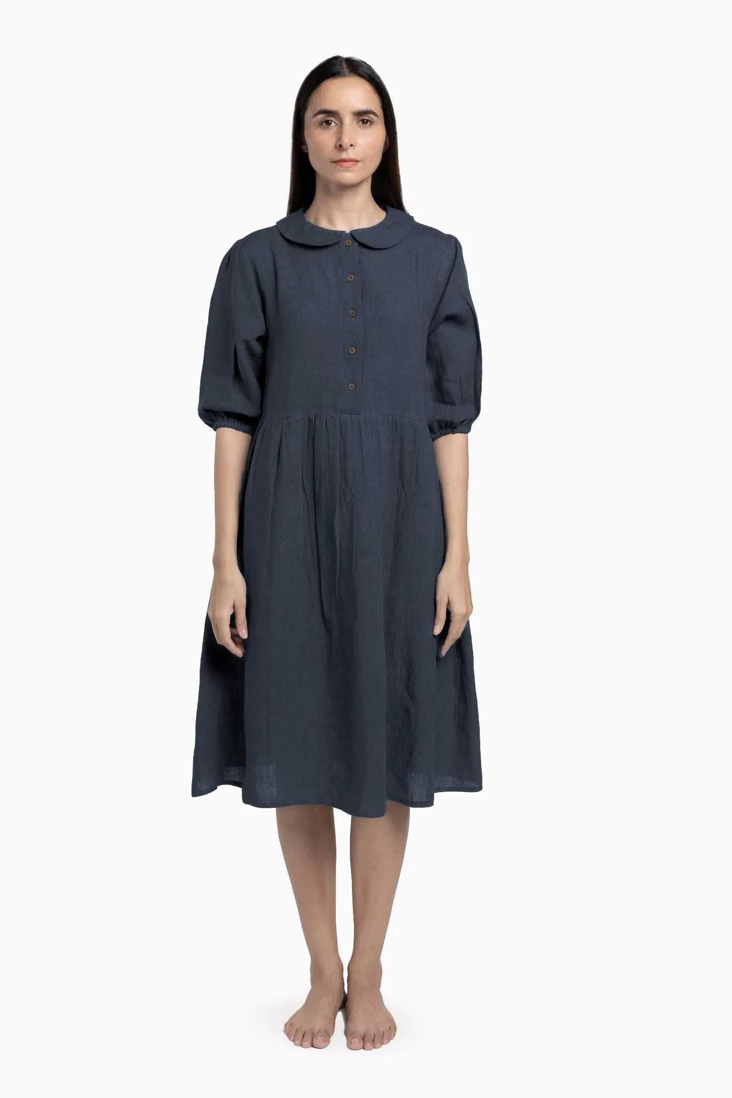 Linen Avra Dress-Pacific Blue