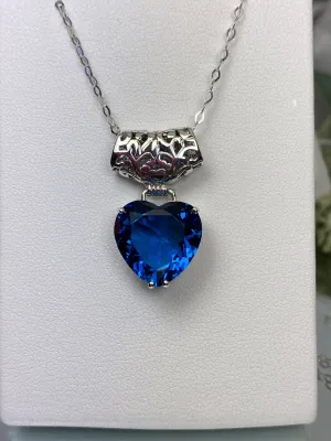 London Blue Heart Pendant, Heart Gemstone, Art Nouveau Necklace #P38 - Ready to Ship
