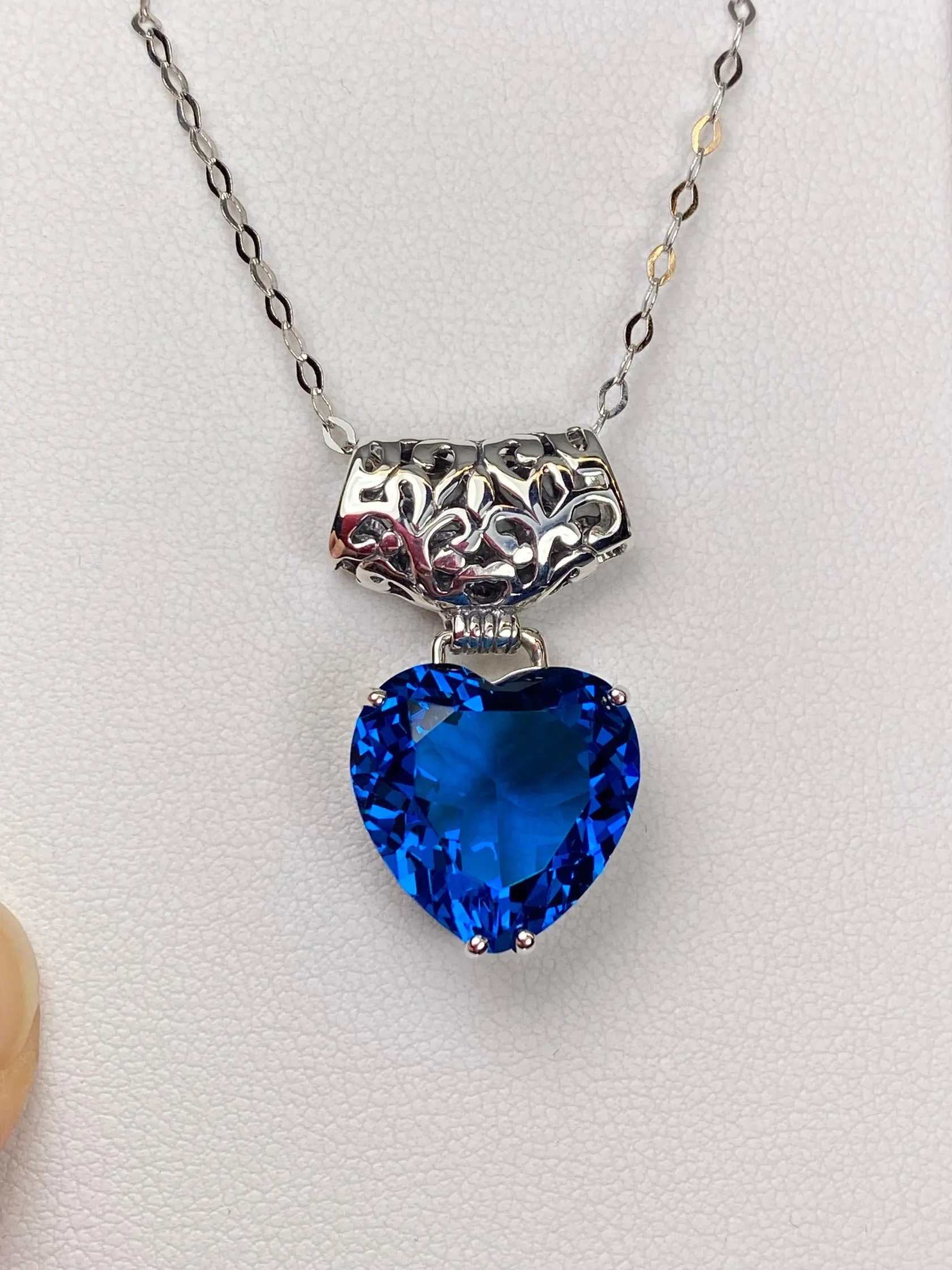 London Blue Heart Pendant, Heart Gemstone, Art Nouveau Necklace #P38 - Ready to Ship