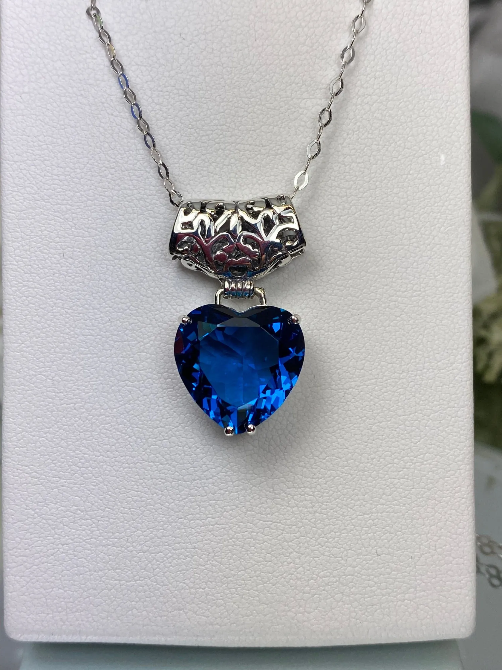 London Blue Heart Pendant, Heart Gemstone, Art Nouveau Necklace #P38 - Ready to Ship