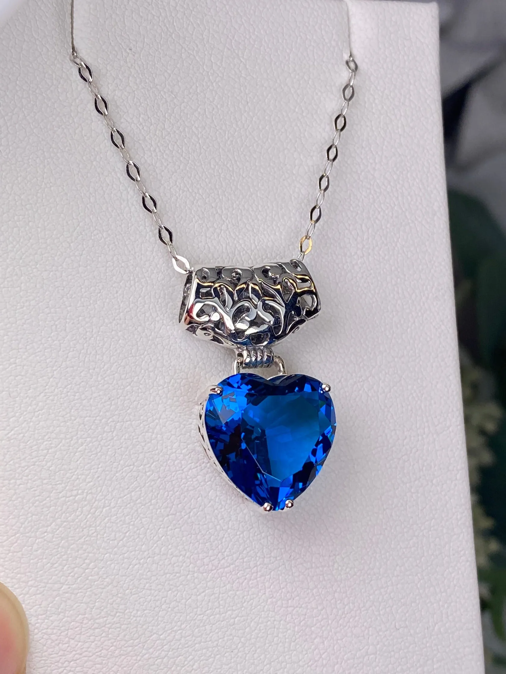London Blue Heart Pendant, Heart Gemstone, Art Nouveau Necklace #P38 - Ready to Ship