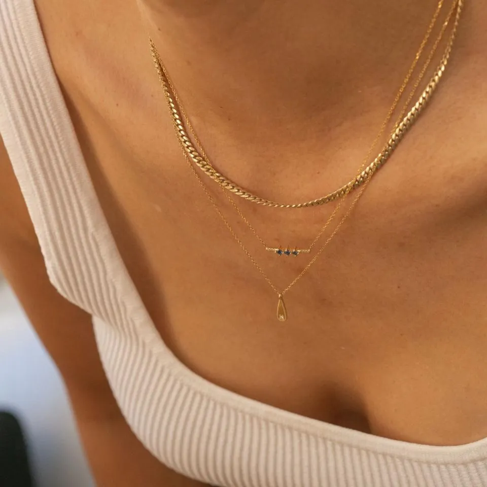 long teardrop mirror pendant necklace - natural diamond