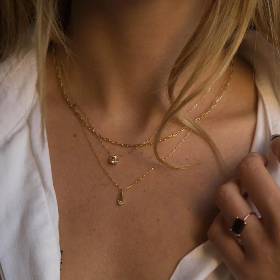 long teardrop mirror pendant necklace - natural diamond