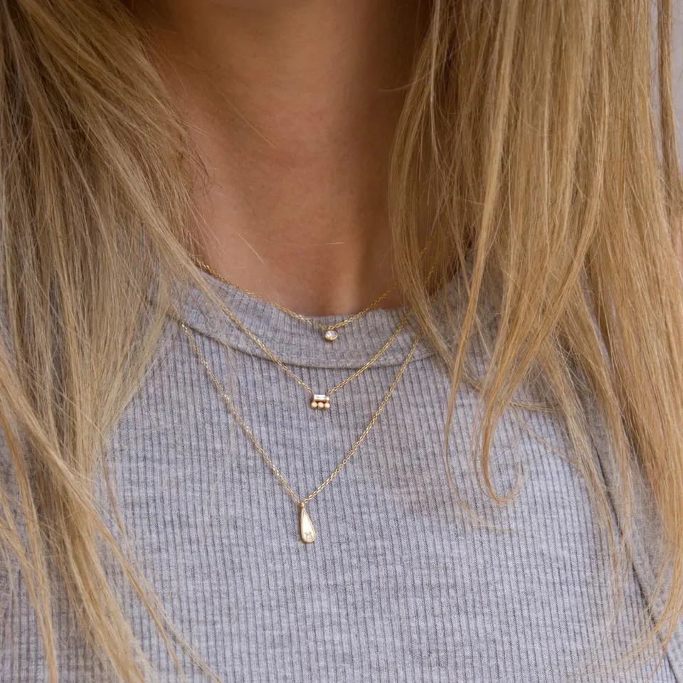 long teardrop mirror pendant necklace - natural diamond
