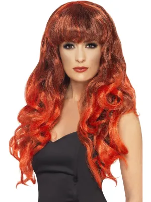 Long Wig Wavey with Fringe Wig Red & Black