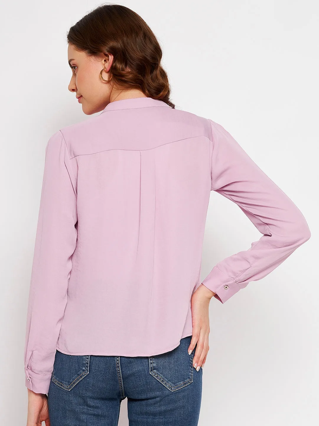 Madame Floral Embroidery Neck Tie Pink Top