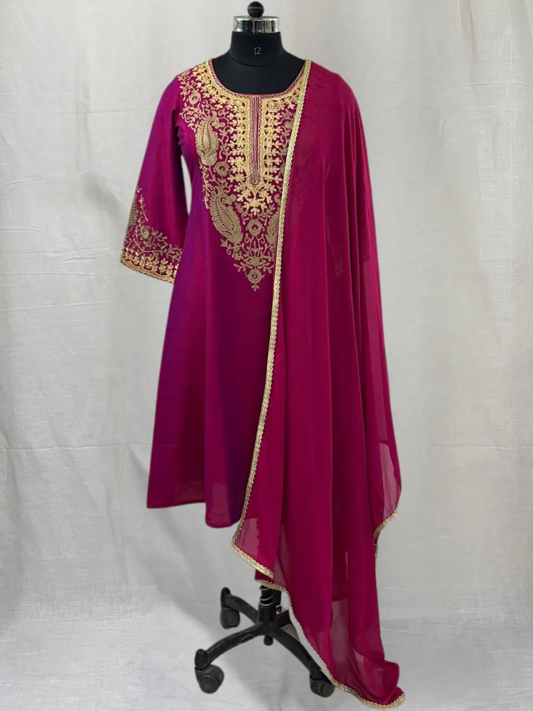 Magenta Chiffon Dupatta with Lace