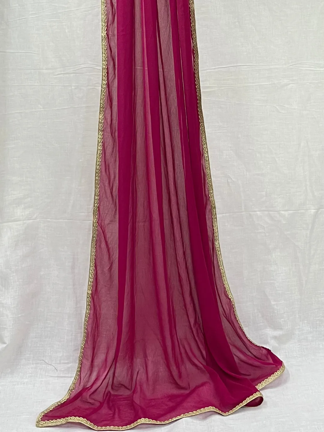 Magenta Chiffon Dupatta with Lace