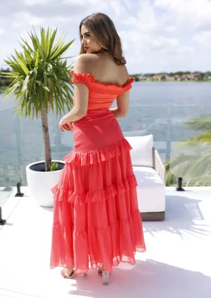 Marbella Skirt – Tiered Ruffle Maxi Skirt in Vibrant Orange | Luxury Resort Wear 2025