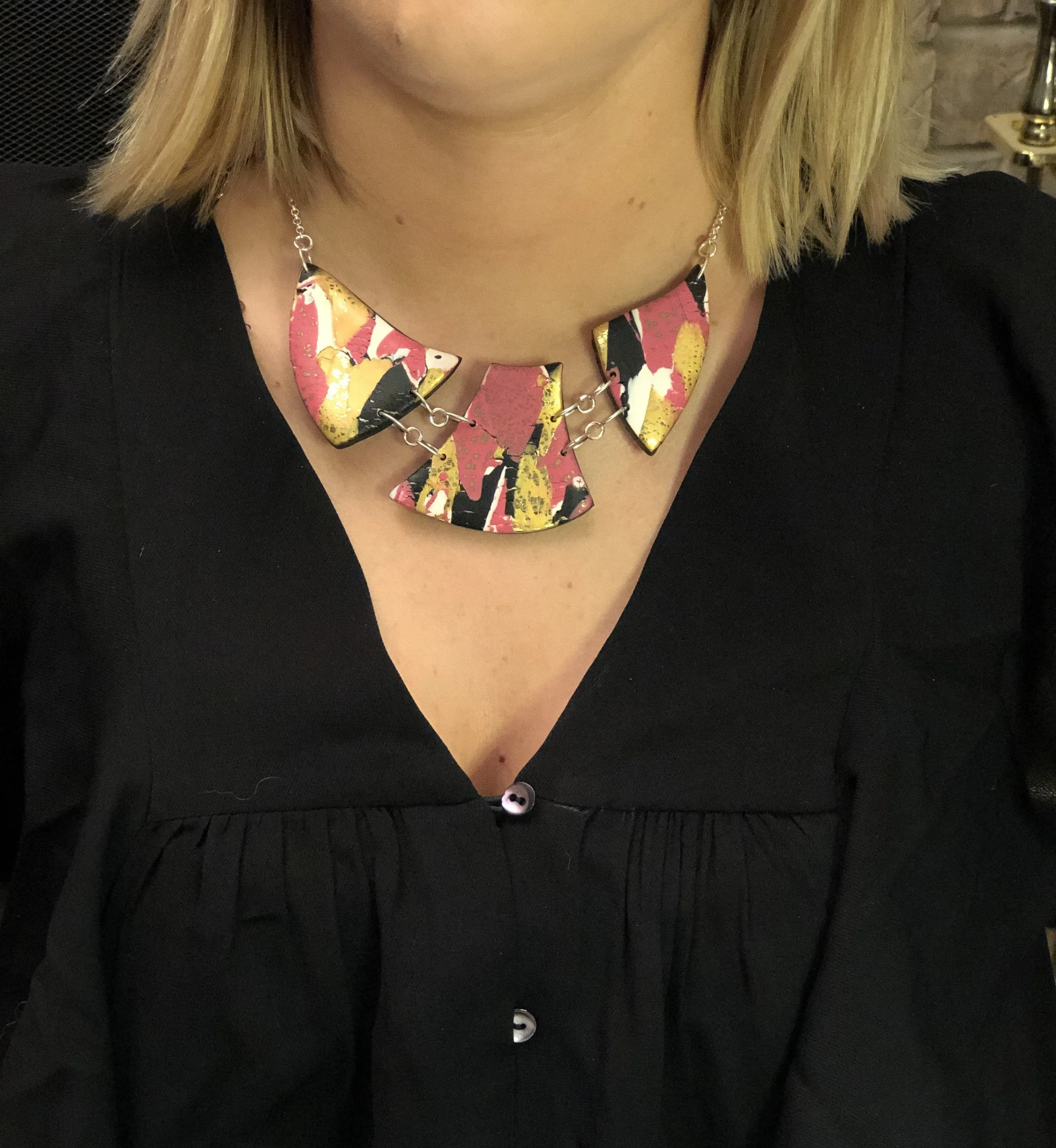 Marbled and Mosaic 3 Piece w/Link Necklace - A Day in Paris