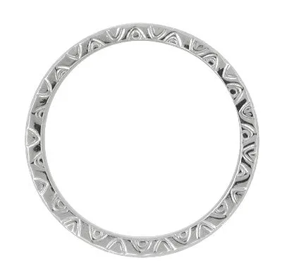 Mardi Gras Retro Carved Wedding Band in White Gold - 3mm Wide