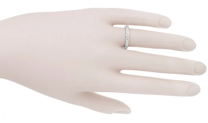 Mardi Gras Retro Carved Wedding Band in White Gold - 3mm Wide