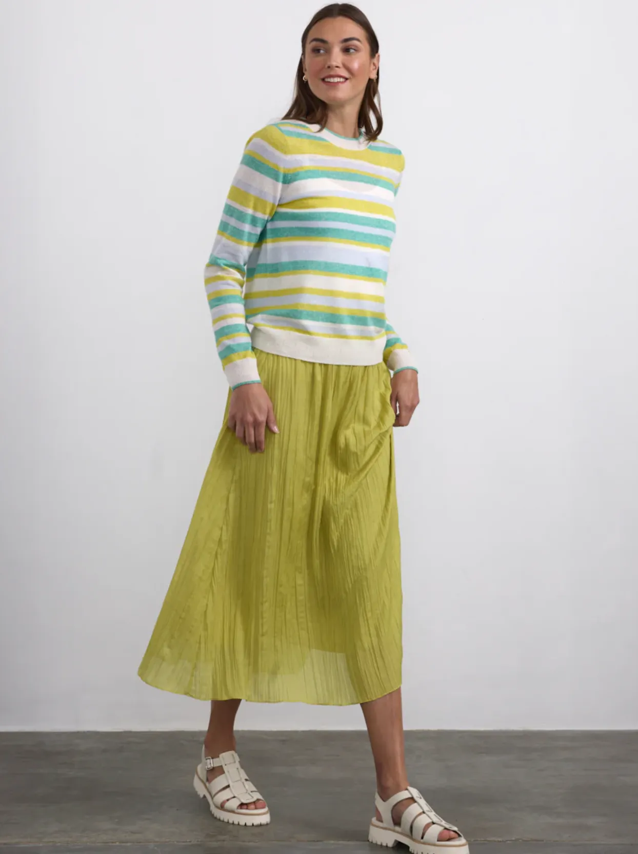 Margaret O'Leary Stripe Crew Neck in Mint Stripe