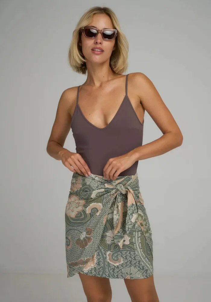 Martini Wrap Mini Skirt - Batik Sage