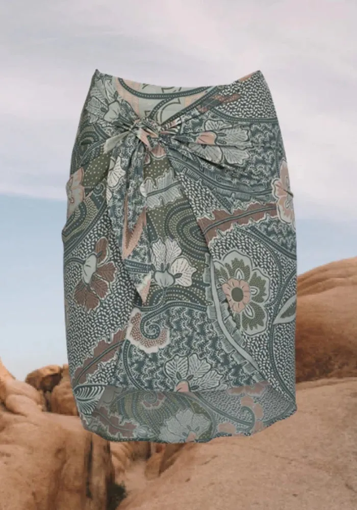 Martini Wrap Mini Skirt - Batik Sage