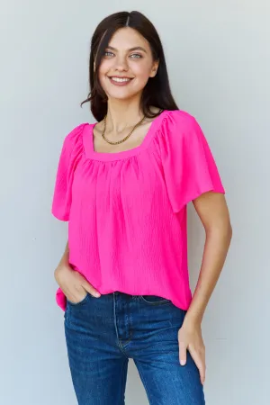 Mazey Square Neck Short Sleeve Blouse in Fuchsia