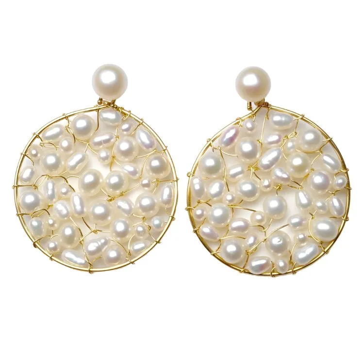Medium Pearl Lace Hoops