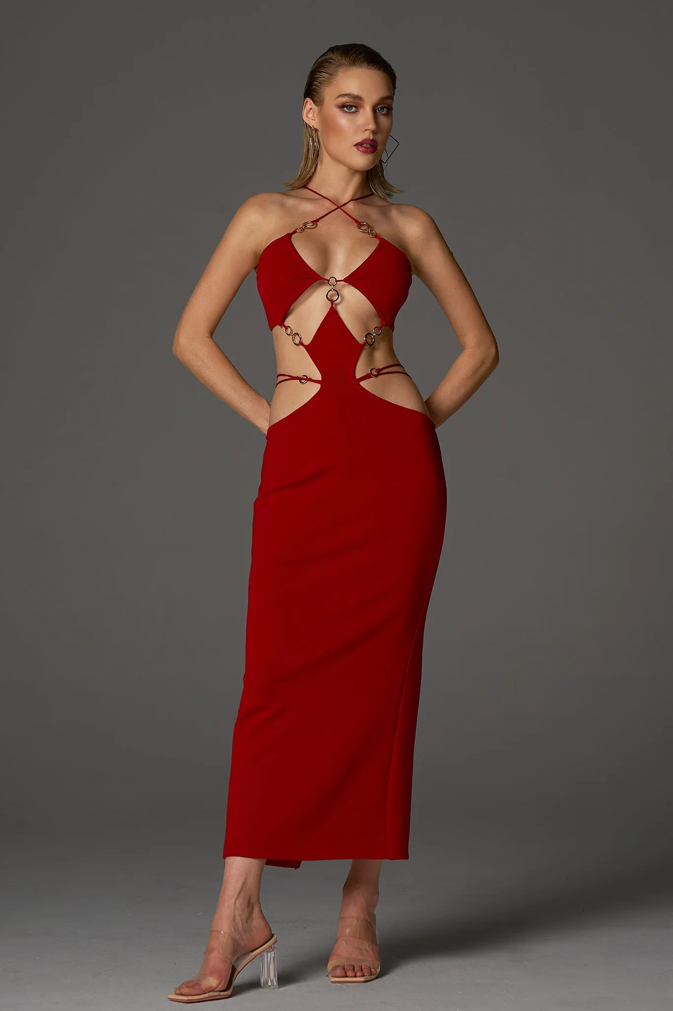 Melina Sexy Halter Wine Dress