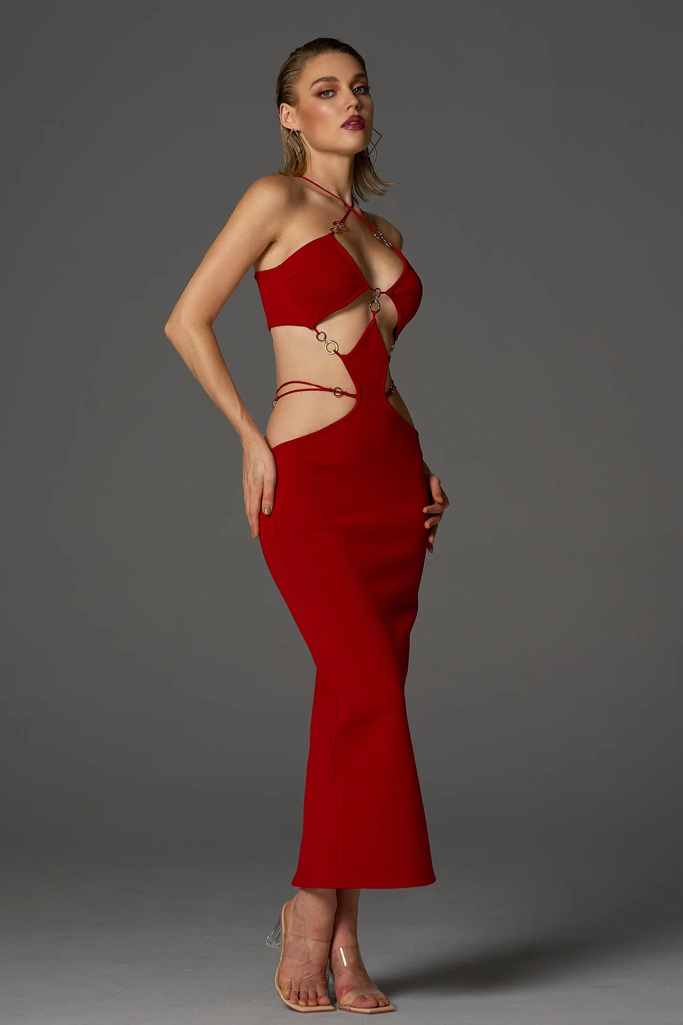 Melina Sexy Halter Wine Dress